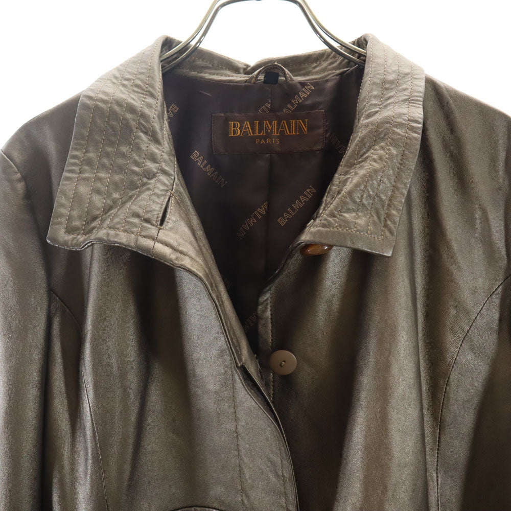 BALMAIN Sheepskin Leather Coat Brown Size JP 13
