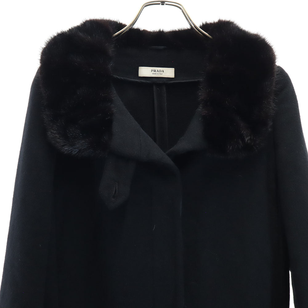 PRADA Long Sleeve Wool Coat Black Size 38