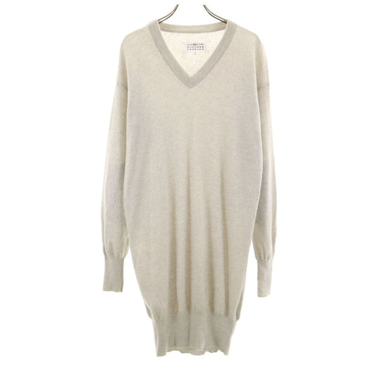 Maison Margiela Knit Long Sleeve V-Neck Dress Gray Size S