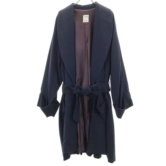 CELINE Wool Long Sleeve Gown Coat Navy