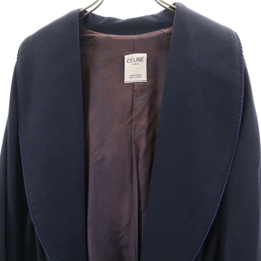 CELINE Wool Long Sleeve Gown Coat Navy