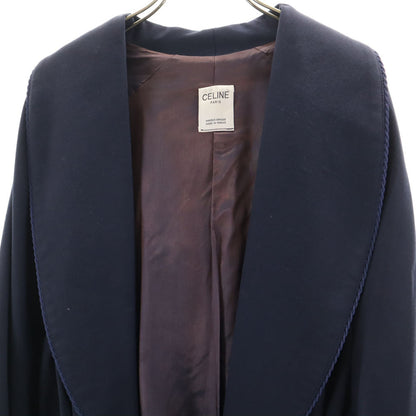 CELINE Wool Long Sleeve Gown Coat Navy