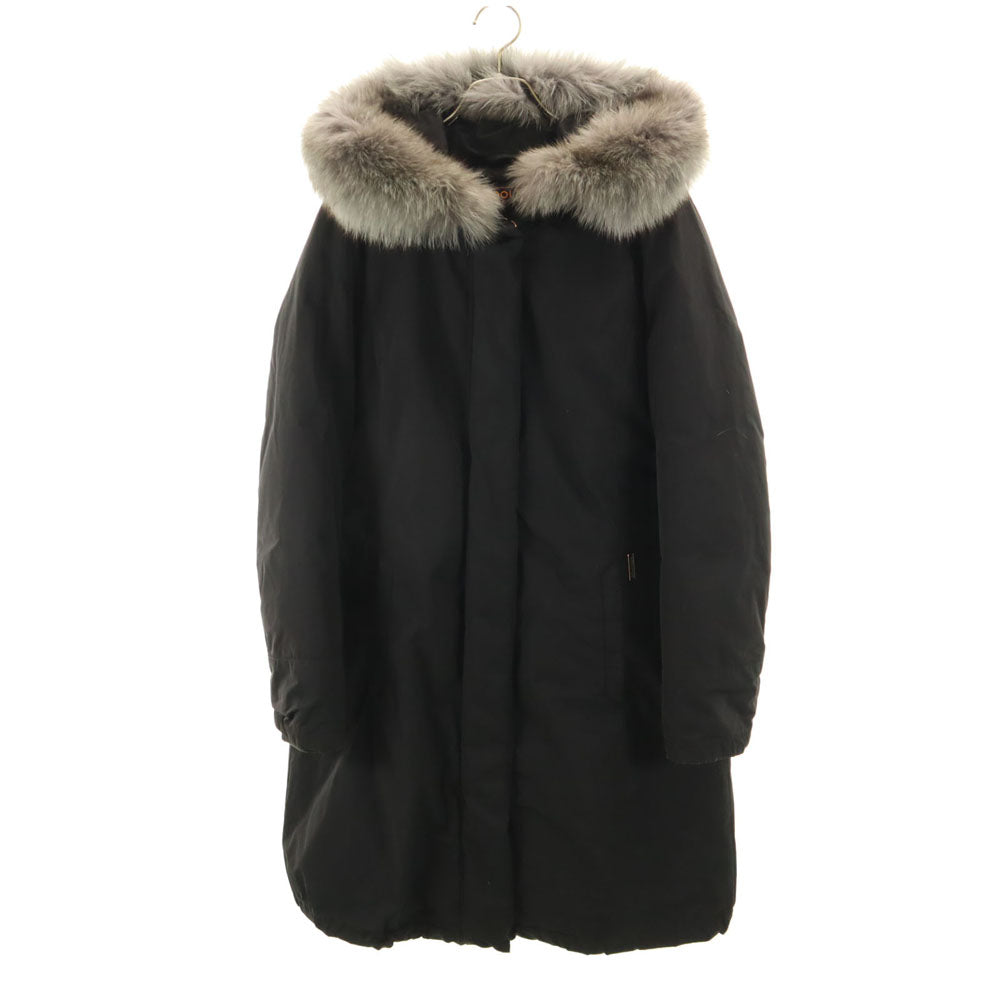 WOOLRICH Fox Fur Down Coat Black Size S