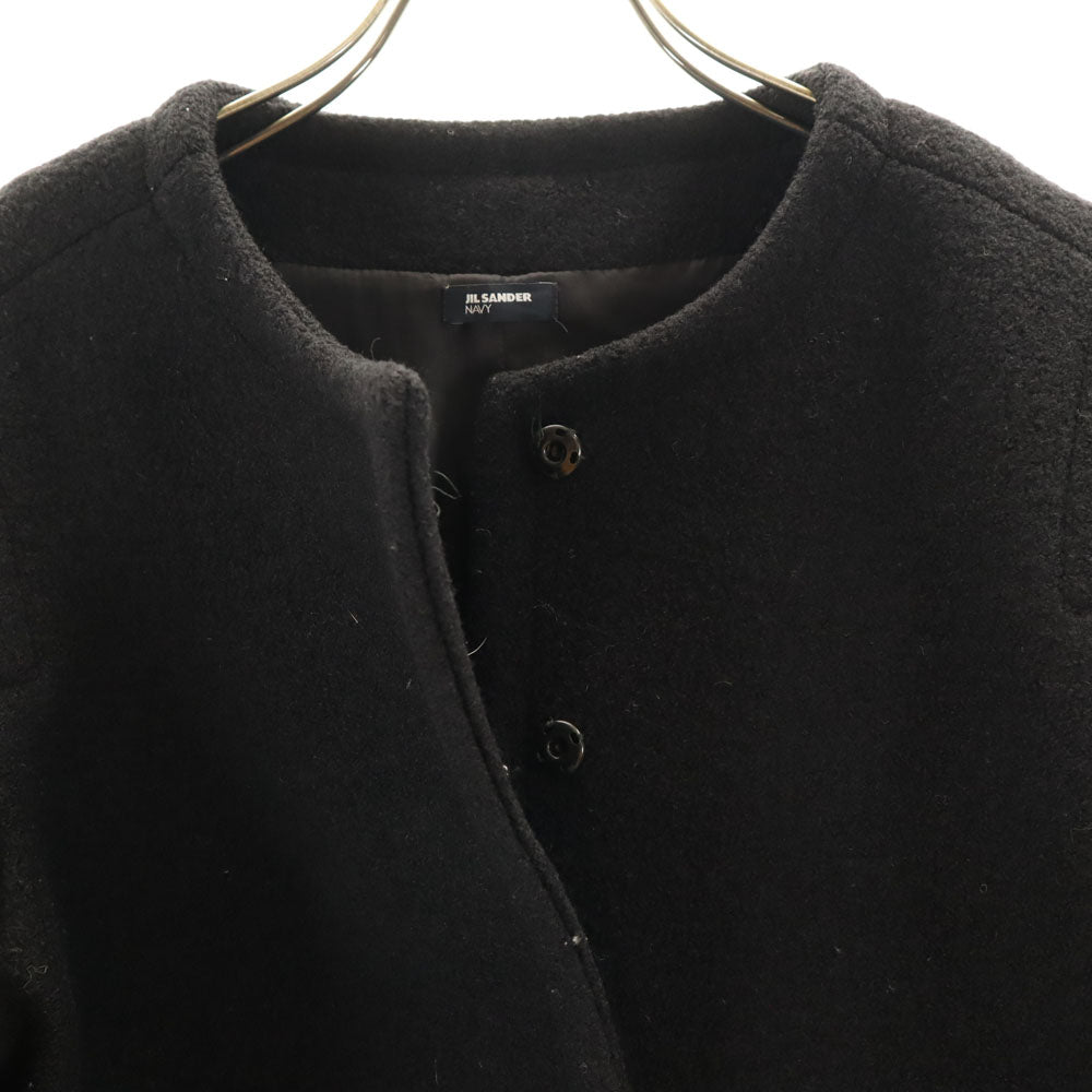JIL SANDER NAVY Collarless Coat Black Size 34