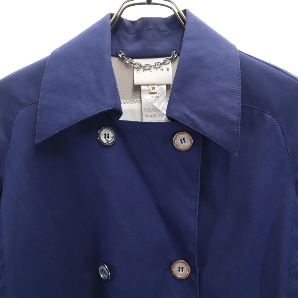 CELINE Trench Coat with Belt Blue Size 36