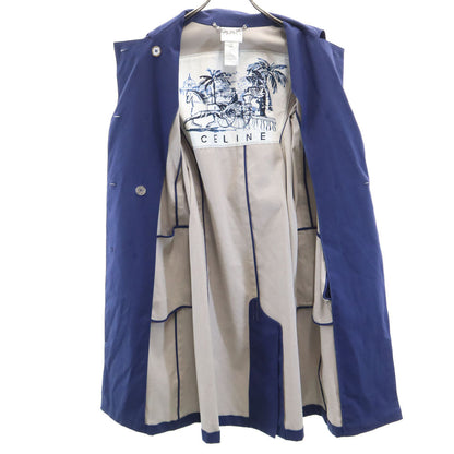 CELINE Trench Coat with Belt Blue Size 36