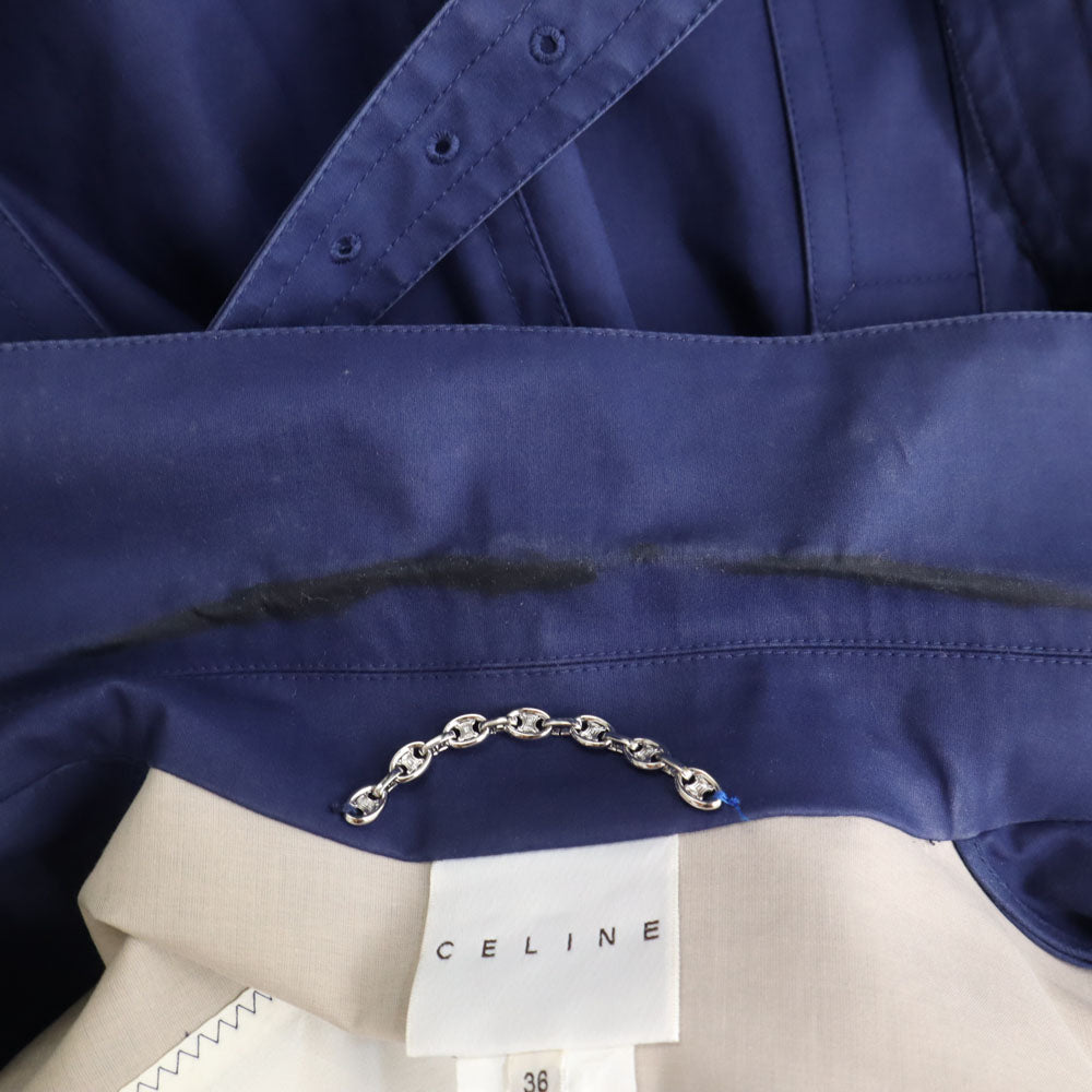 CELINE Trench Coat with Belt Blue Size 36