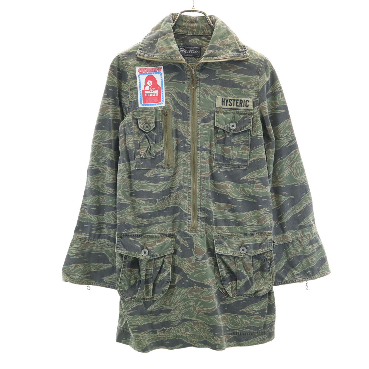HYSTERIC Camo Long Sleeve Mini Dress Khaki Size FREE