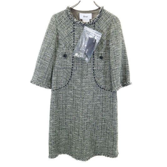Rene Japanese Tweed Short Sleeve Dress Green Size 36