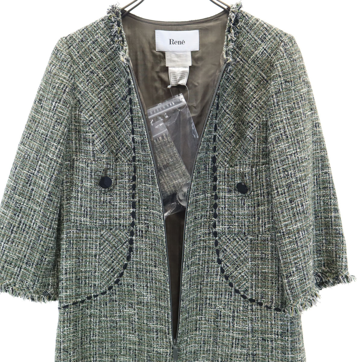 Rene Japanese Tweed Short Sleeve Dress Green Size 36