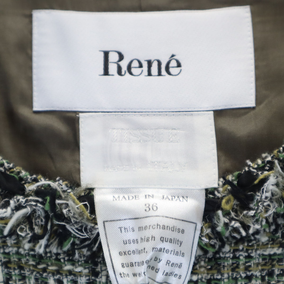 Rene Japanese Tweed Short Sleeve Dress Green Size 36