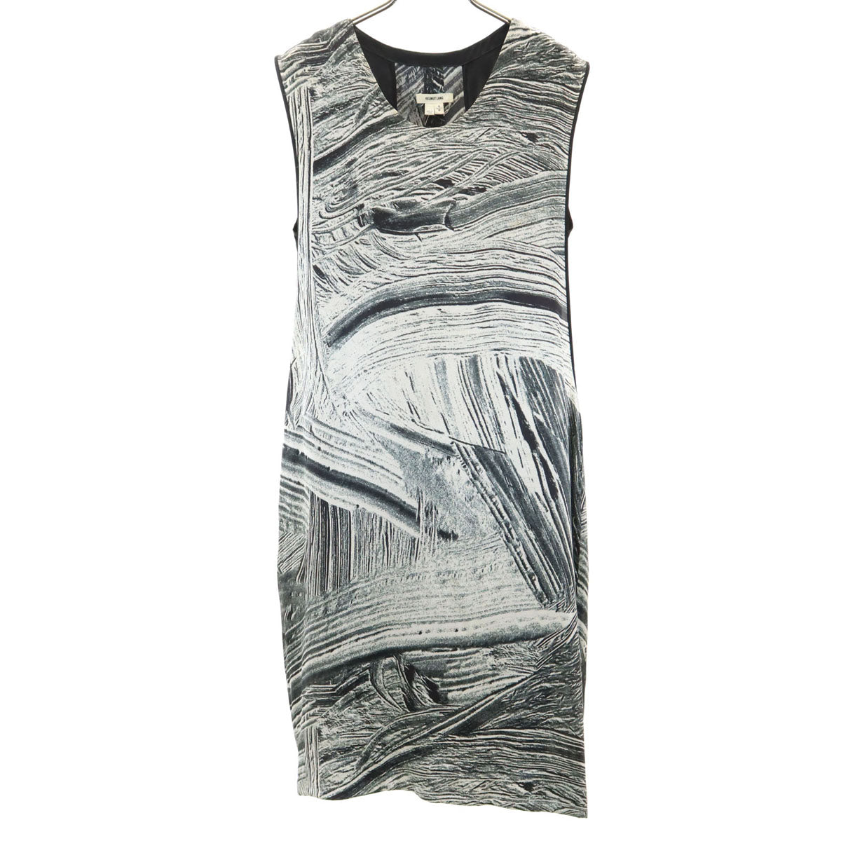 HELMUT LANG Silk All-Over Print Black Dress Size S