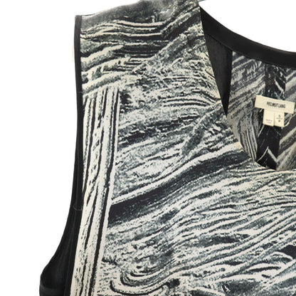 HELMUT LANG Silk All-Over Print Black Dress Size S