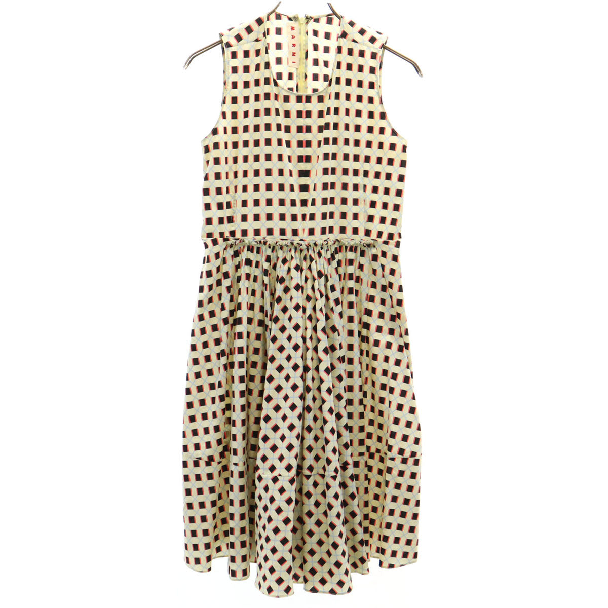 MARNI Italian Patterned Sleeveless Midi Dress Yellow Size 38