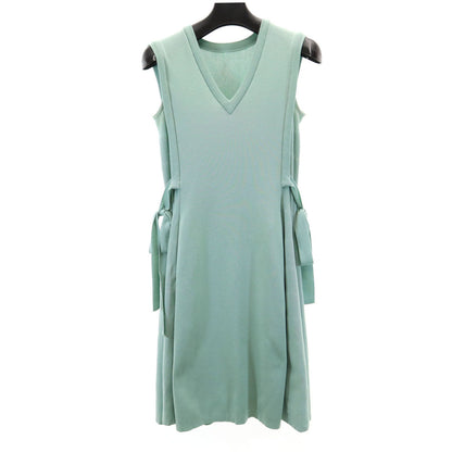FOXEY Sleeveless V-Neck Side Ribbon Knit Dress Green Size 38