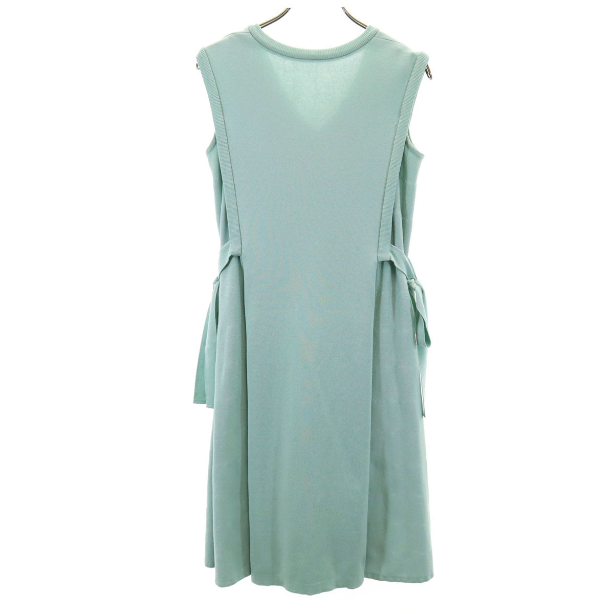 FOXEY Sleeveless V-Neck Side Ribbon Knit Dress Green Size 38