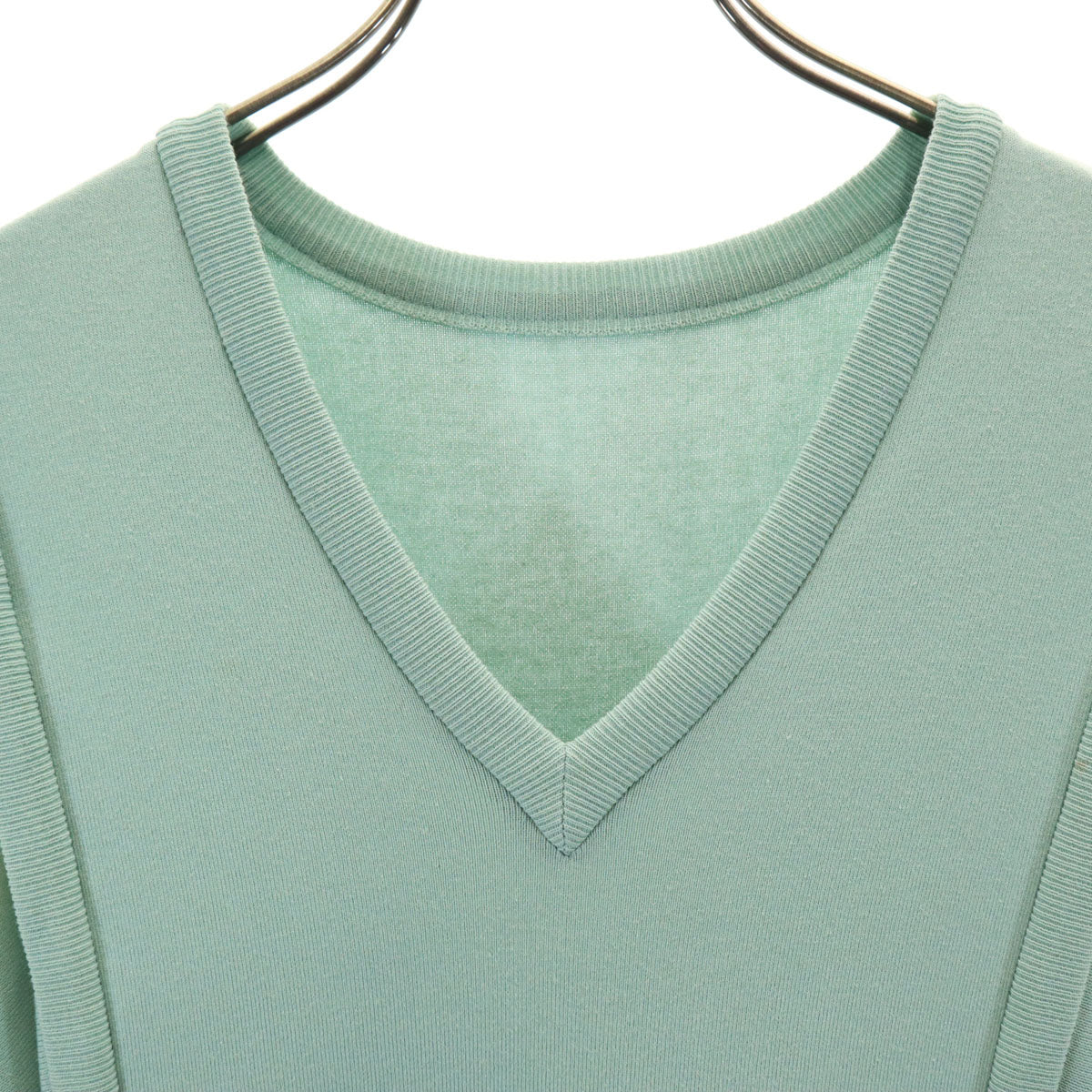 FOXEY Sleeveless V-Neck Side Ribbon Knit Dress Green Size 38