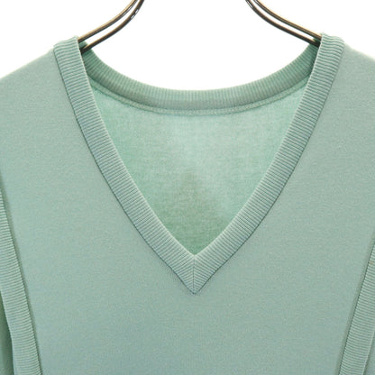 FOXEY Sleeveless V-Neck Side Ribbon Knit Dress Green Size 38
