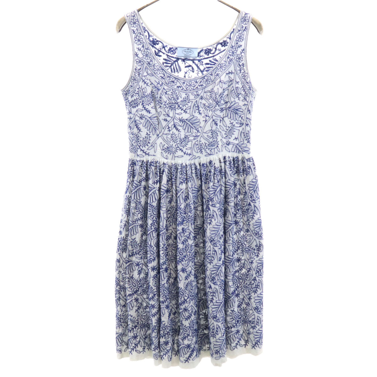 PRADA Leaf Embroidery Sleeveless Mini Dress White Size 38