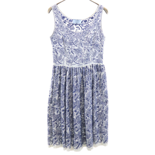 PRADA Leaf Embroidery Sleeveless Mini Dress White Size 38