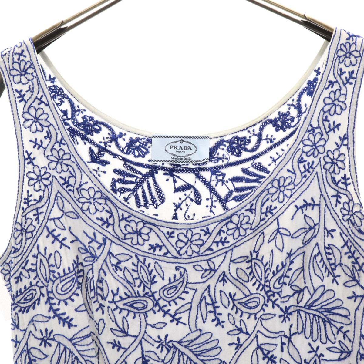 PRADA Leaf Embroidery Sleeveless Mini Dress White Size 38