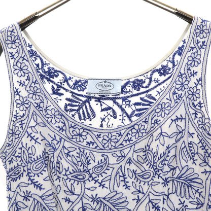 PRADA Leaf Embroidery Sleeveless Mini Dress White Size 38