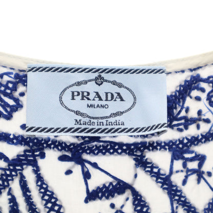 PRADA Leaf Embroidery Sleeveless Mini Dress White Size 38