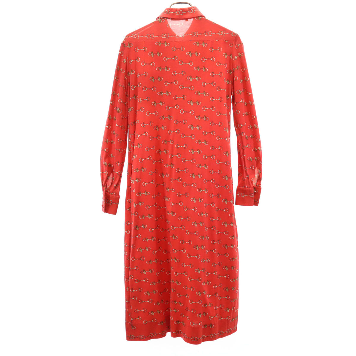 HERMES 80s French Vintage Patterned Shirt Dress Red Size 38