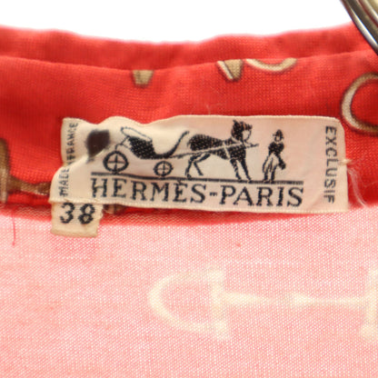 HERMES 80s French Vintage Patterned Shirt Dress Red Size 38
