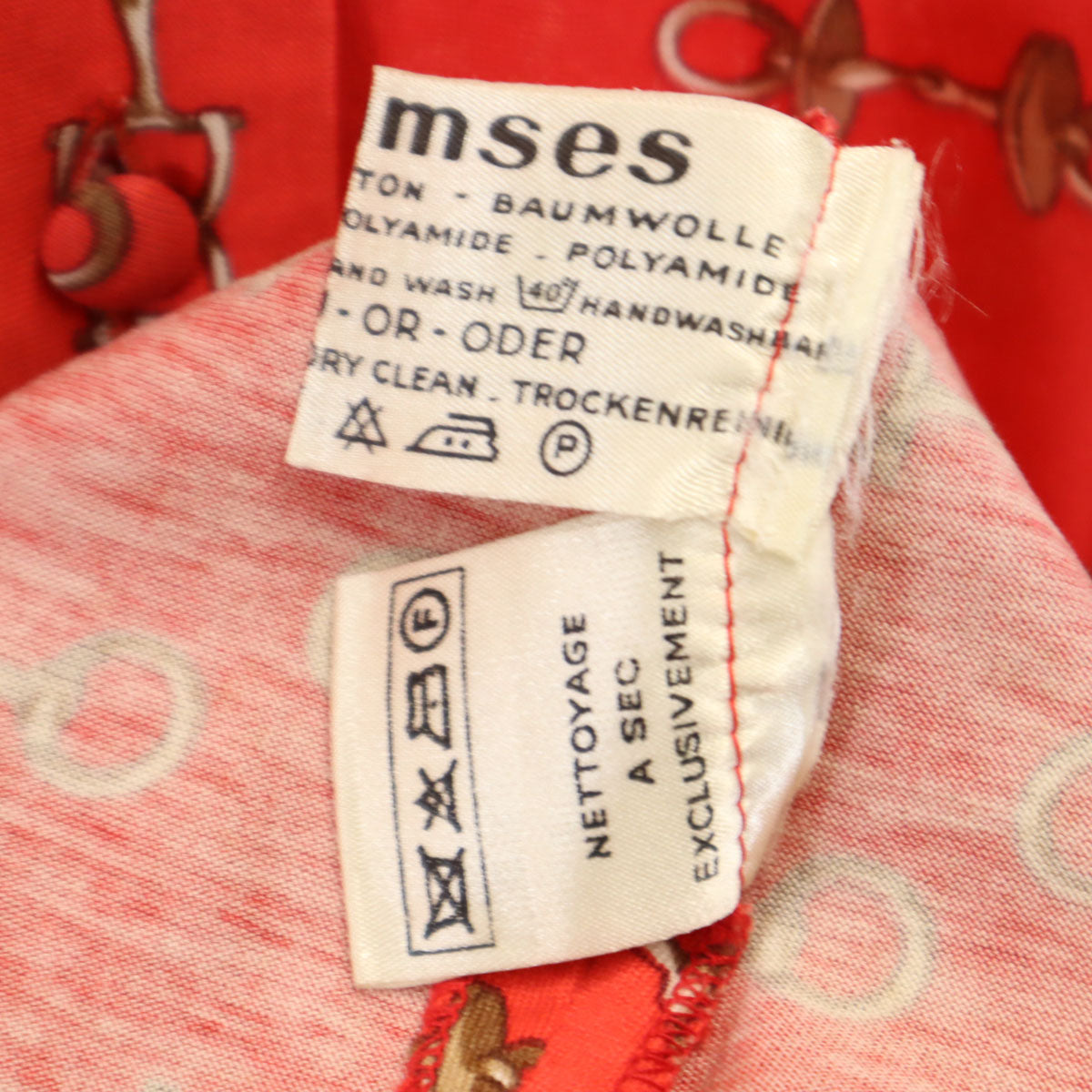 HERMES 80s French Vintage Patterned Shirt Dress Red Size 38