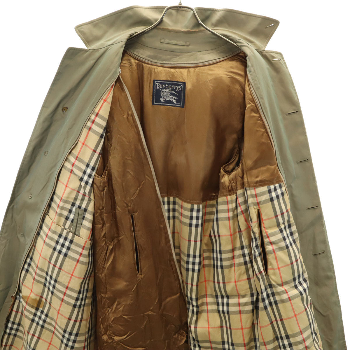 Burberrys Vintage 90s Lined Balmacaan Khaki Green Coat Size 90-165