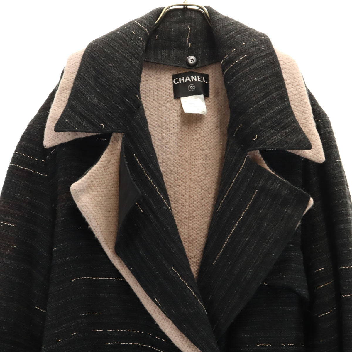 CHANEL Layered Long Coat Charcoal Black Size 40