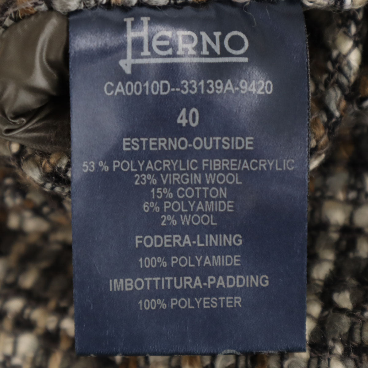 Herno Italian Tweed Lightly Padded Coat Size 40