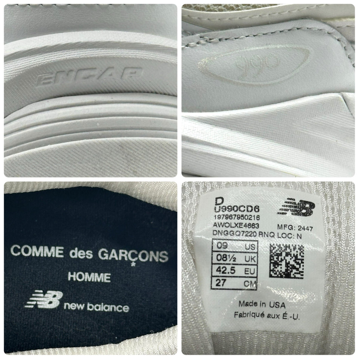 CDG HOMME x NB 990v6 Made in USA Sneakers White Size 27.0cm