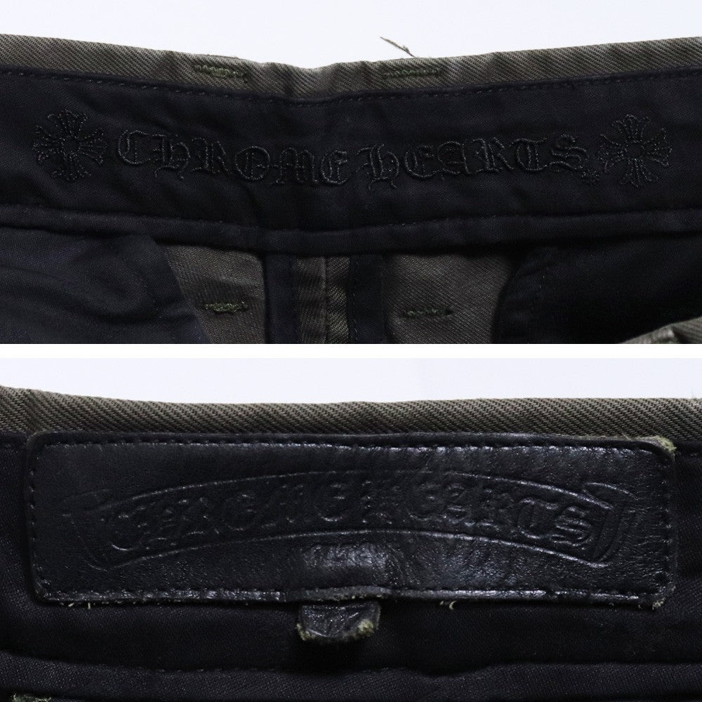 CHROME HEARTS Cross Button Leather Trim Chino Pants Size 33