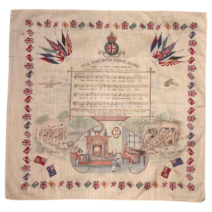 VINTAGE 1910s WW1 Allied Wars Printed Bandana Beige