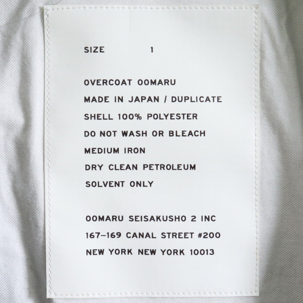 OVERCOAT BY OMARU SEISAKUSHO Raglan Coat Black Size 1