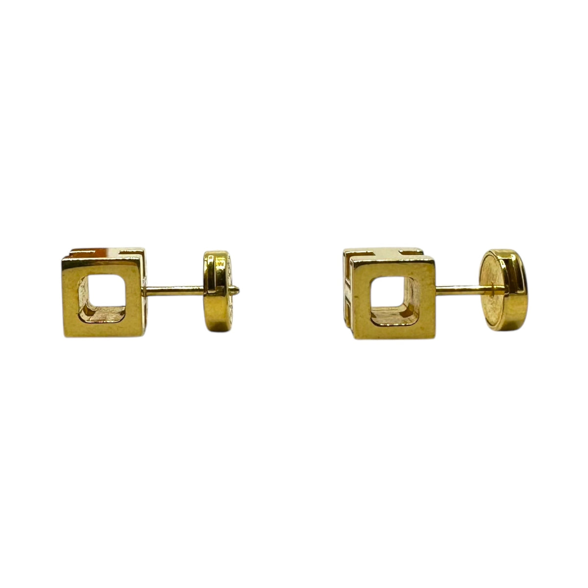 HERMES H Cube Caged Ash Earrings Gold