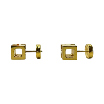 HERMES H Cube Caged Ash Earrings Gold
