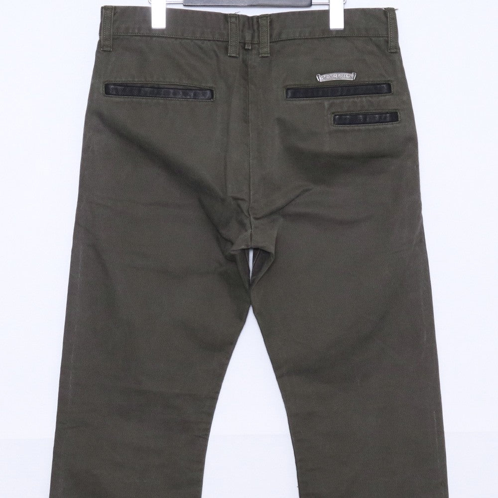 CHROME HEARTS Cross Button Leather Trim Chino Pants Size 33