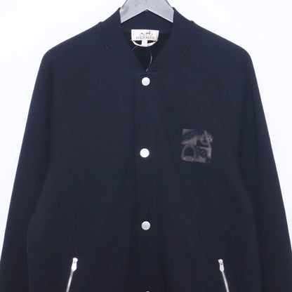 HERMES Teddy Blouson Leather Patch Jacket Navy Size L