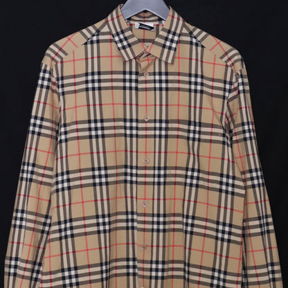 BURBERRY Nova Check Logo Embroidered Shirt Beige Size S