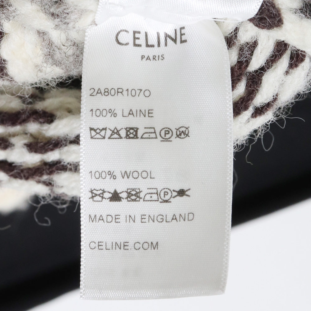 CELINE 21AW Baja Fair Isle Shetland Wool Hoodie Ivory Knit Size M