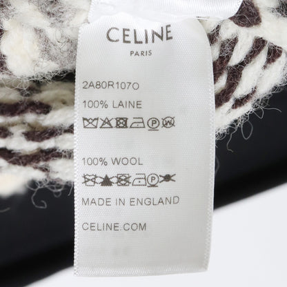 CELINE 21AW Baja Fair Isle Shetland Wool Hoodie Ivory Knit Size M