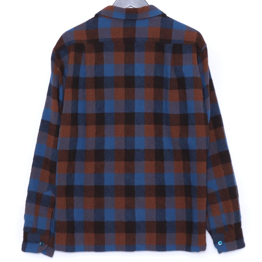 TENDERLOIN Wool Block Check Long Sleeve Button-Up Brown/Blue Size M