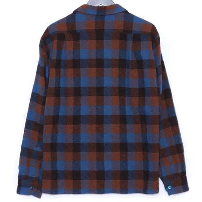 TENDERLOIN Wool Block Check Long Sleeve Button-Up Brown/Blue Size M