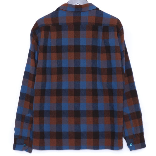 TENDERLOIN Wool Block Check Long Sleeve Button-Up Brown/Blue Size M