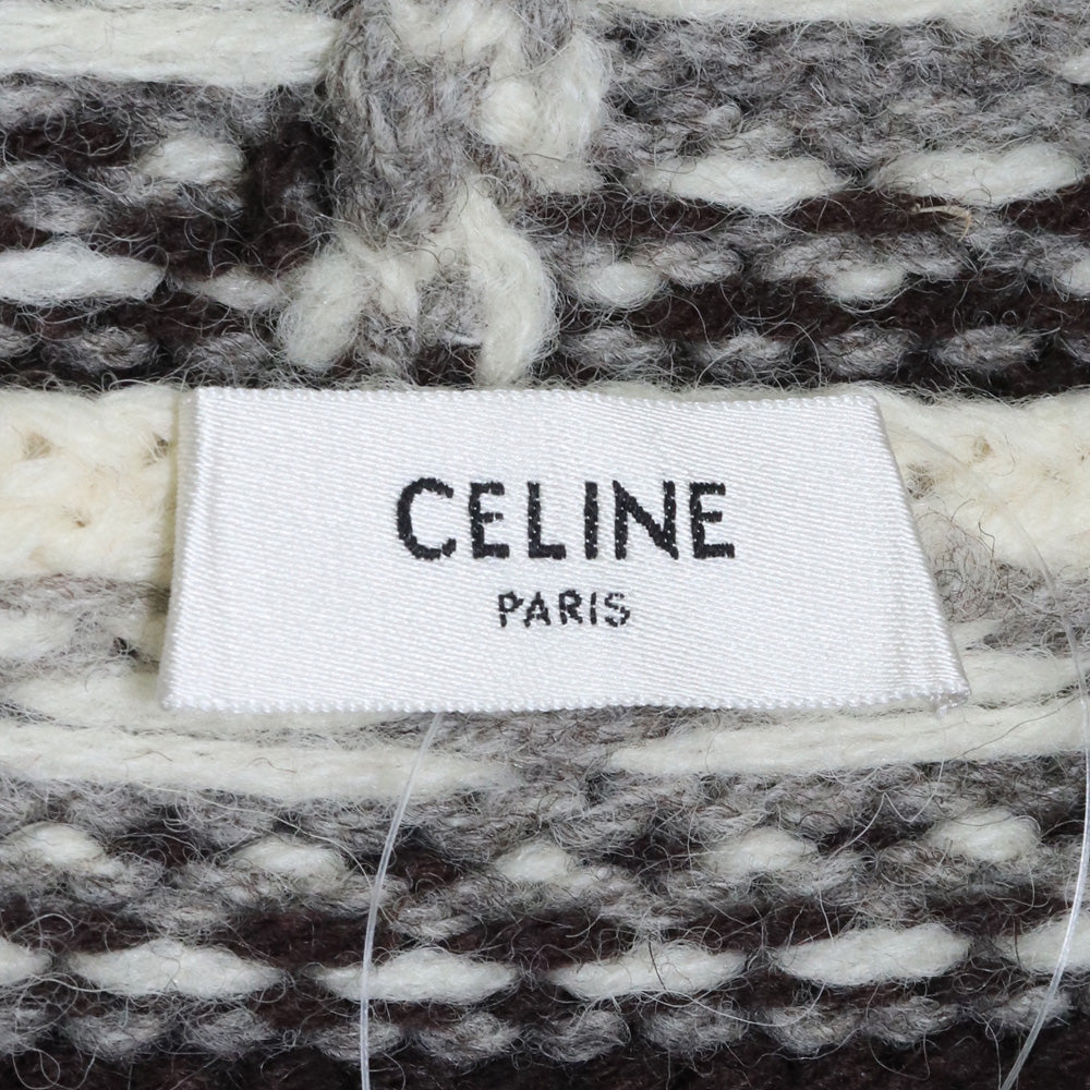 CELINE 21AW Baja Fair Isle Shetland Wool Hoodie Ivory Knit Size M
