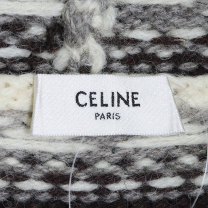 CELINE 21AW Baja Fair Isle Shetland Wool Hoodie Ivory Knit Size M