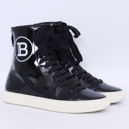 BALMAIN Enamel Side-Zip Hi-Top Sneakers Black Size EU 39